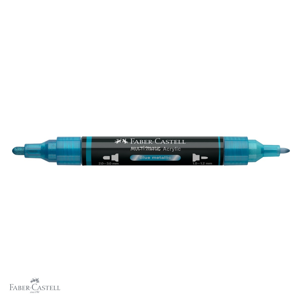 Marker acrilic Faber-Castell Multimark, culoare albastru metalizat 292, varf dublu, pentru suprafete multiple [4]