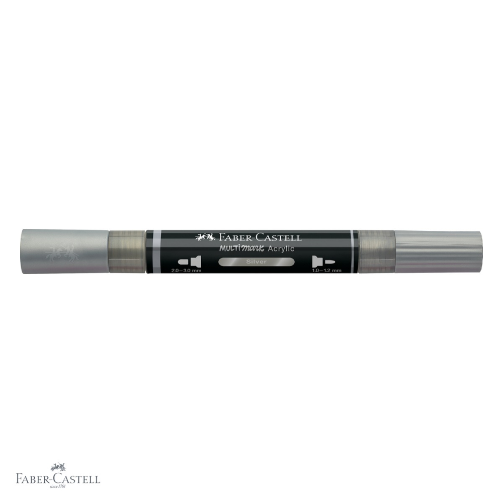 Marker acrilic Faber-Castell Multimark, culoare argintiu 251, varf dublu, pentru suprafete multiple [4]