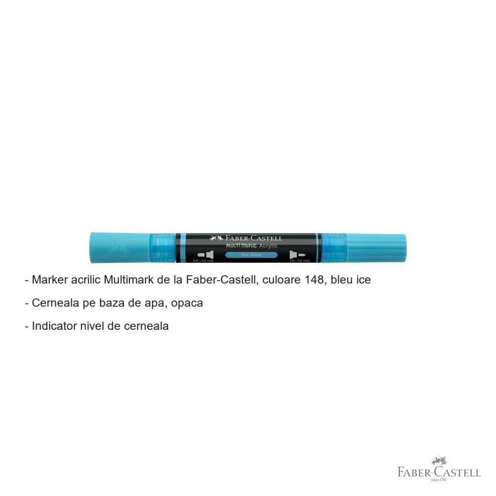 Marker acrilic Faber-Castell Multimark, culoare bleu ice 148, varf dublu, pentru multiple suprafete [2]