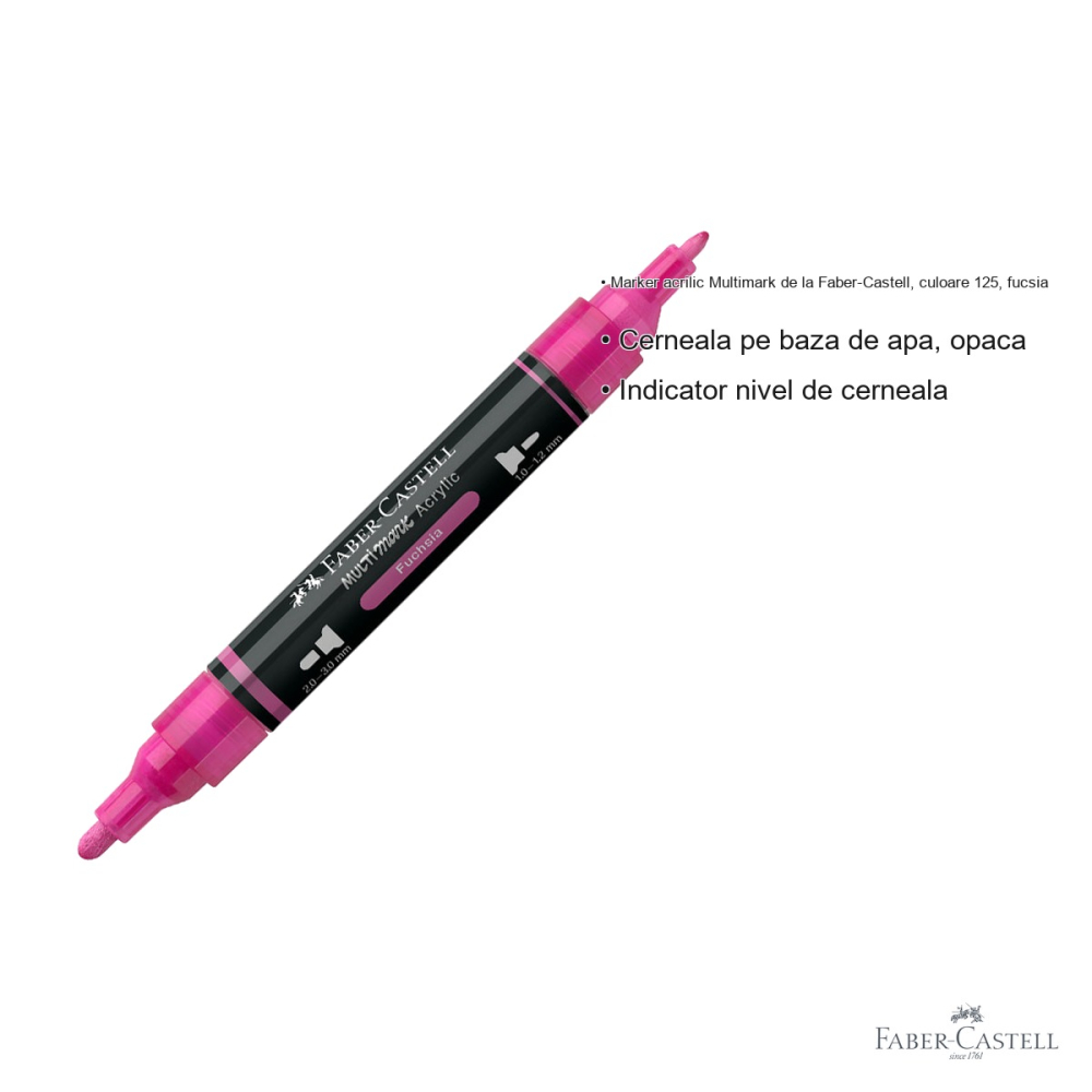 Marker acrilic Faber-Castell Multimark, culoare fucsia 125, varf dublu, pentru suprafete multiple [3]