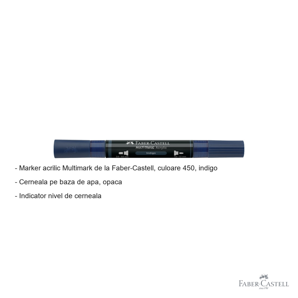 Marker acrilic Faber-Castell Multimark, culoare indigo 450, varf dublu, pentru multiple suprafete [2]