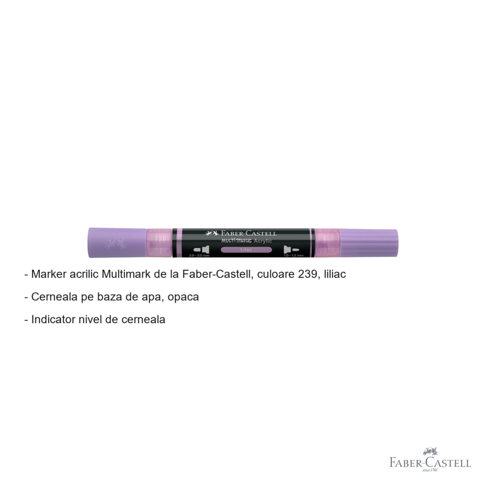 Marker acrilic Faber-Castell Multimark, culoare liliac 239, varf dublu, pentru suprafete multiple [2]