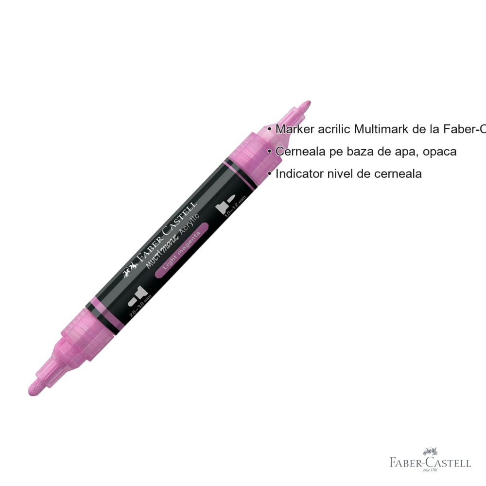 Marker acrilic Faber-Castell Multimark, culoare magenta deschis 119, varf dublu, pentru suprafete multiple [3]
