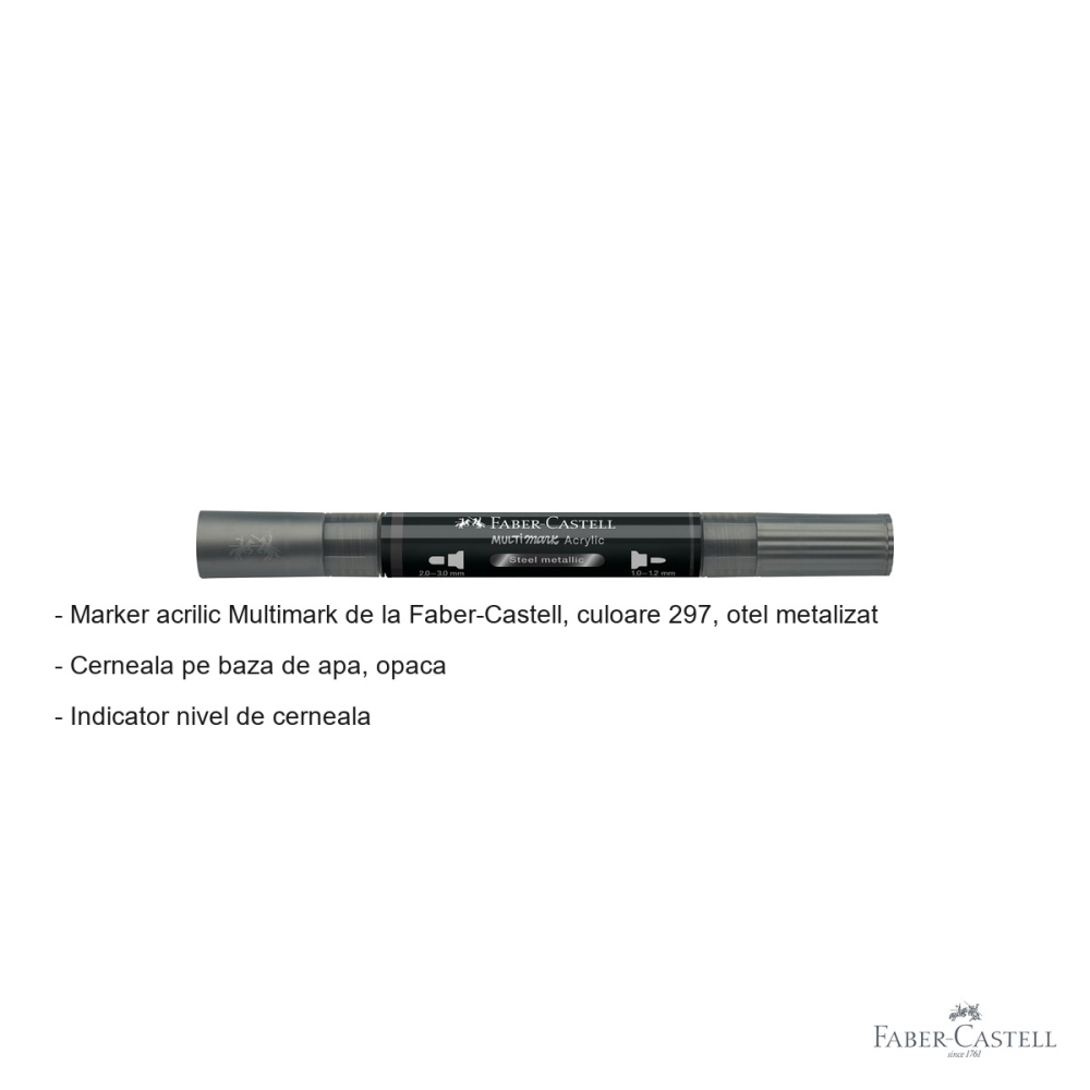 Marker acrilic Faber-Castell Multimark, culoare otel metalizat 297, varf dublu, pentru suprafete multiple [2]