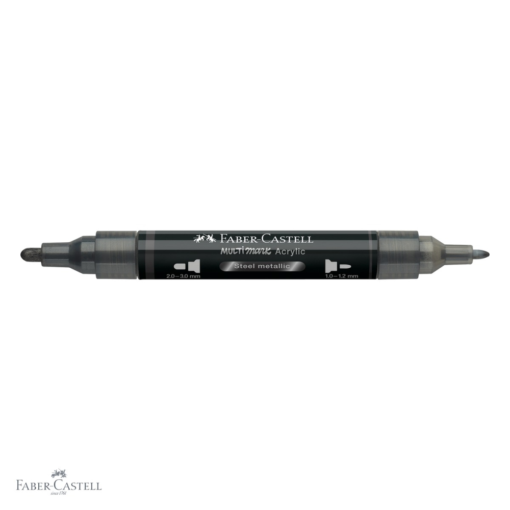 Marker acrilic Faber-Castell Multimark, culoare otel metalizat 297, varf dublu, pentru suprafete multiple [4]