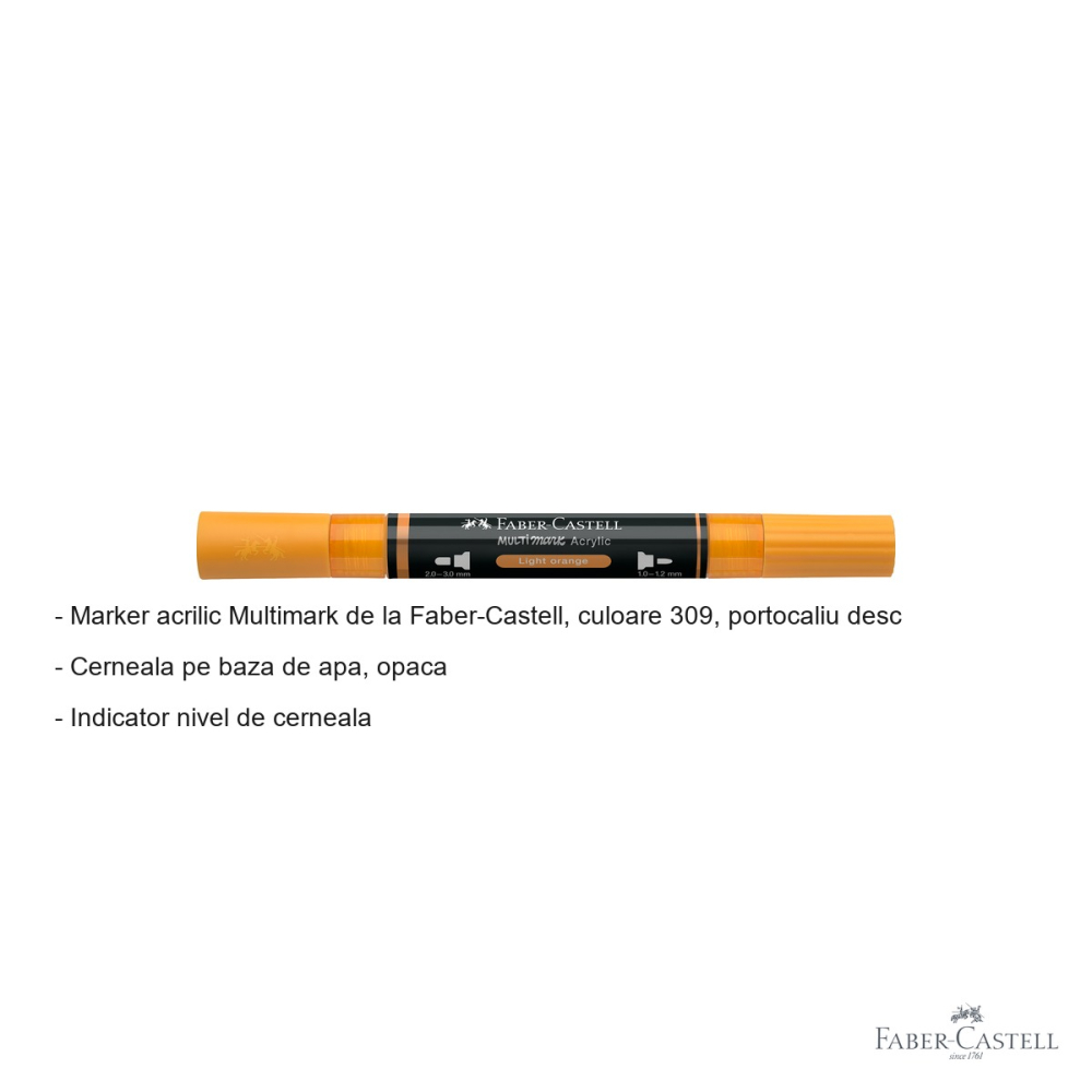 Marker acrilic Faber-Castell Multimark, culoare portocaliu deschis 309, varf dublu, pentru suprafete multiple [2]