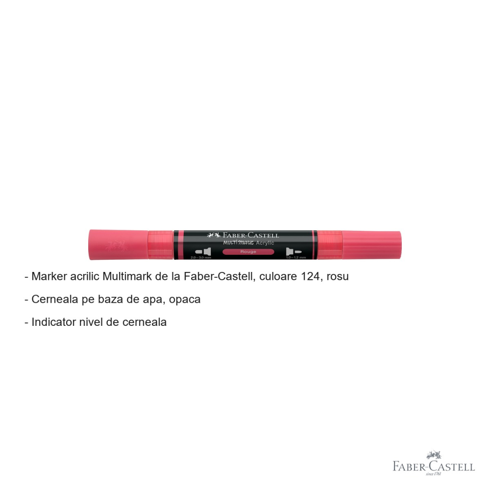Marker acrilic Faber-Castell Multimark, culoare rosie 124, varf dublu, pentru suprafete multiple [2]