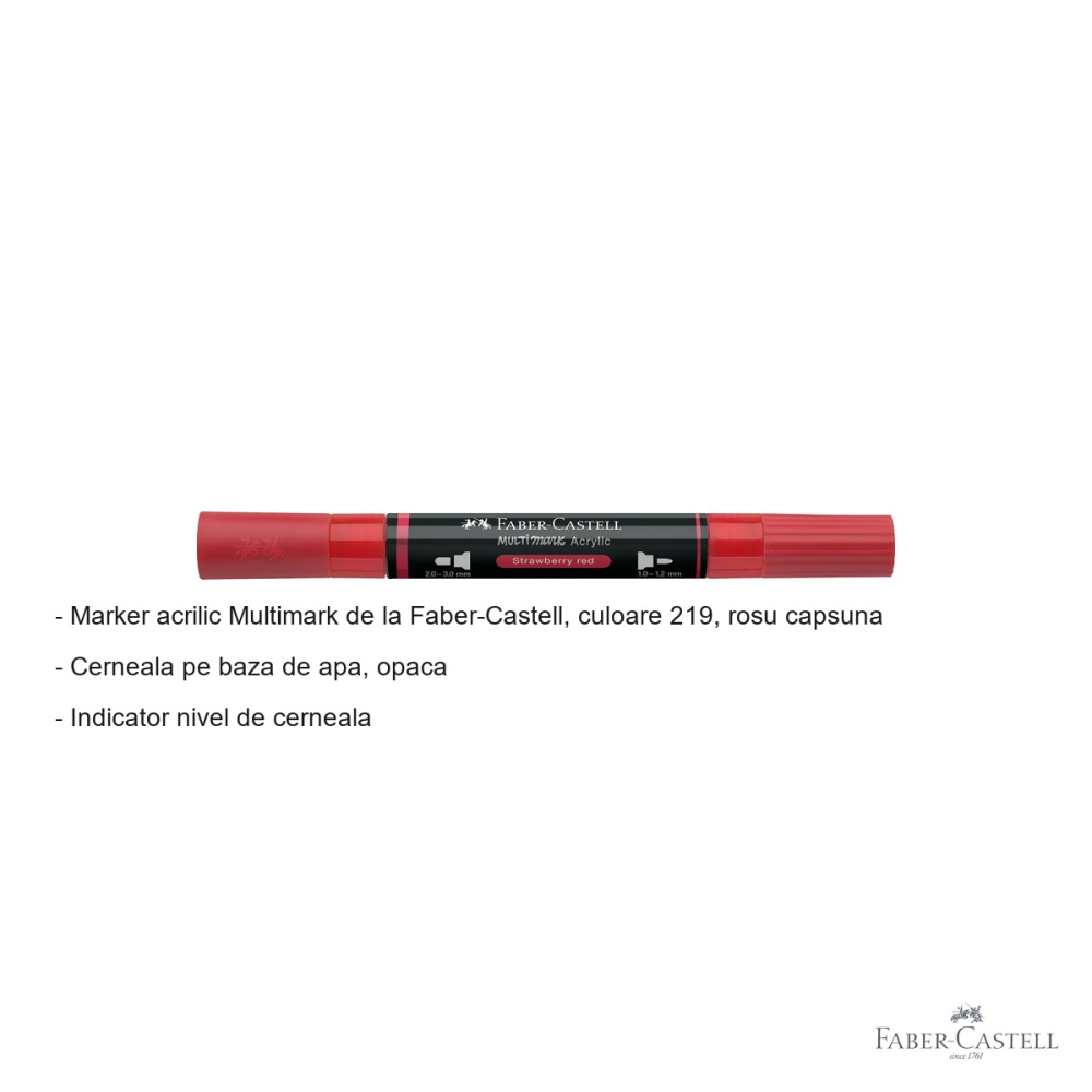 Marker acrilic Faber-Castell Multimark, culoare rosu capsuna 219, varf dublu, pentru suprafete multiple [2]