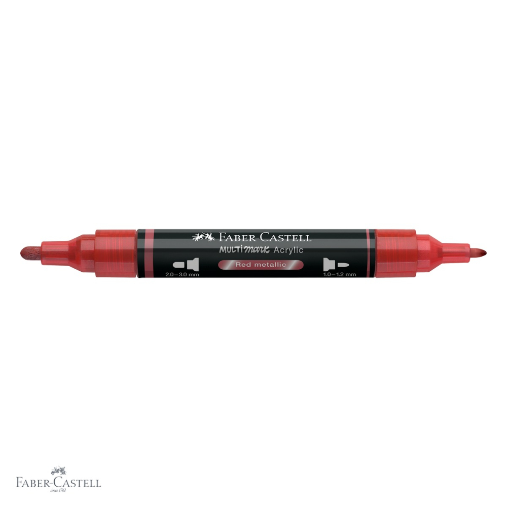 Marker acrilic Faber-Castell Multimark, culoare rosu metalizat 296, varf dublu, pentru suprafete multiple [4]