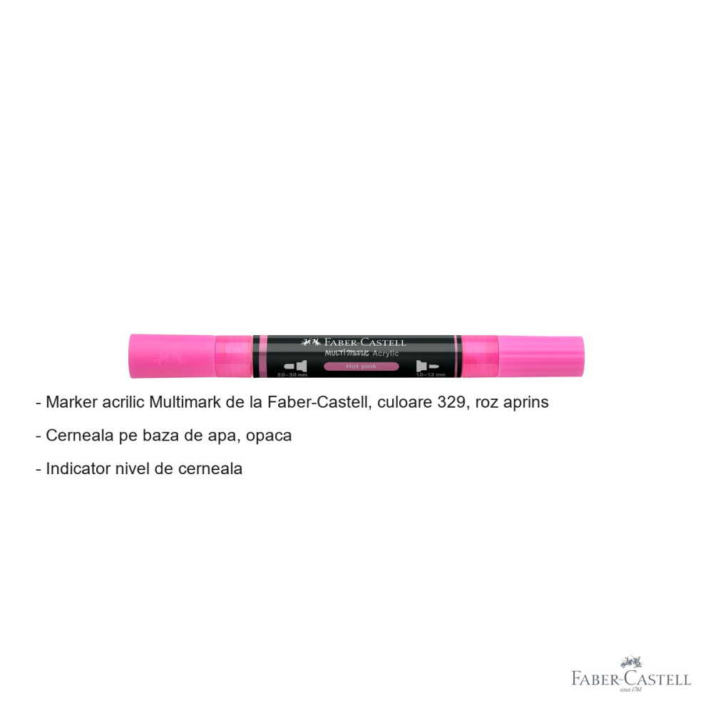 Marker acrilic Faber-Castell Multimark, culoare roz aprins 329, varf dublu, pentru suprafete multiple [2]