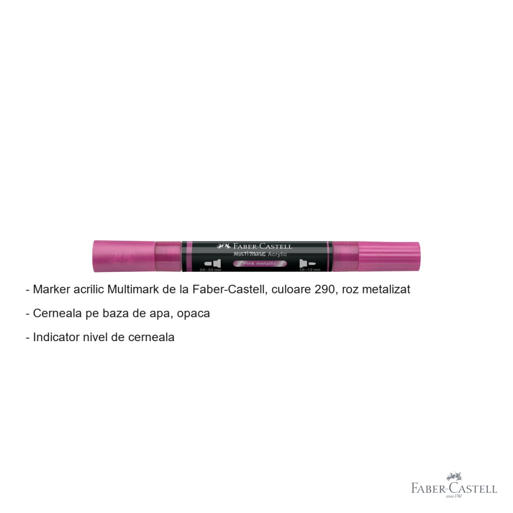 Marker acrilic Faber-Castell Multimark, culoare roz metalizat 290, varf dublu, pentru suprafete multiple [2]