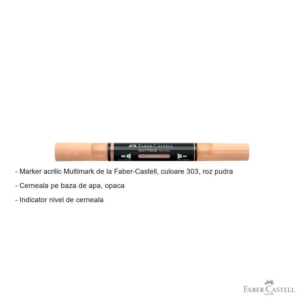Marker acrilic Faber-Castell Multimark, culoare roz pudra 303, varf dublu, pentru suprafete multiple [2]