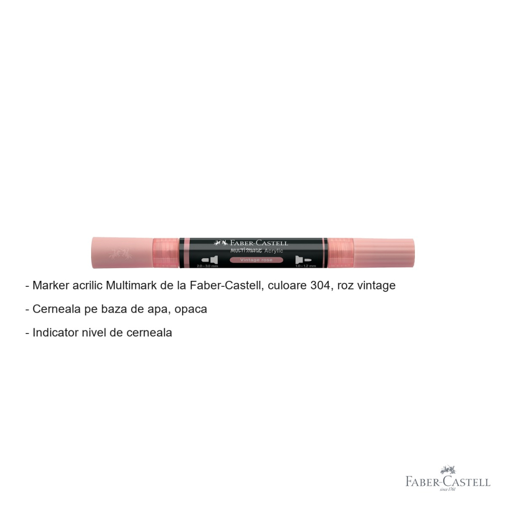 Marker acrilic Faber-Castell Multimark, culoare roz vintage 304, varf dublu, pentru multiple suprafete [2]
