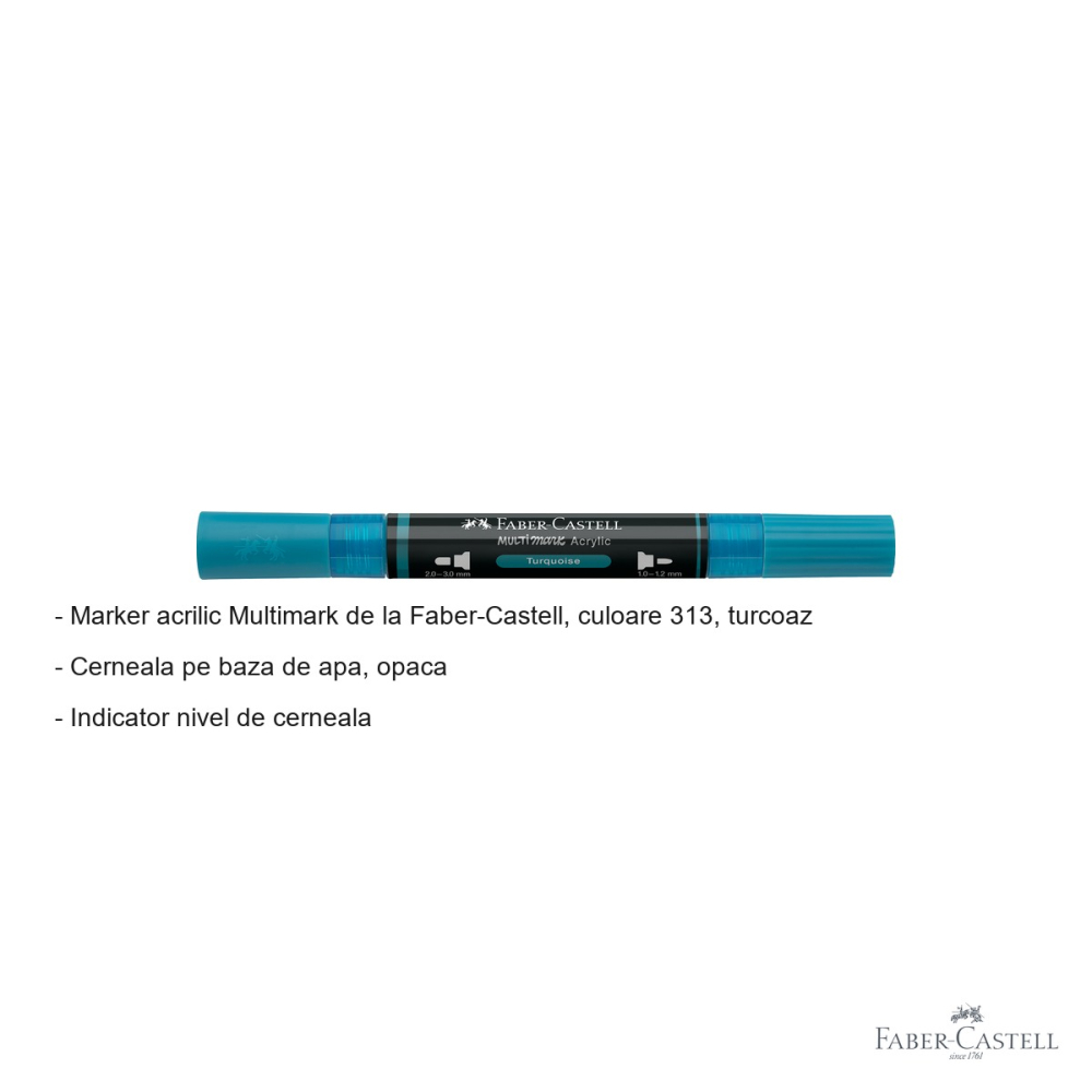 Marker acrilic Faber-Castell Multimark, culoare turcoaz 313, varf dublu, pentru suprafete multiple [2]