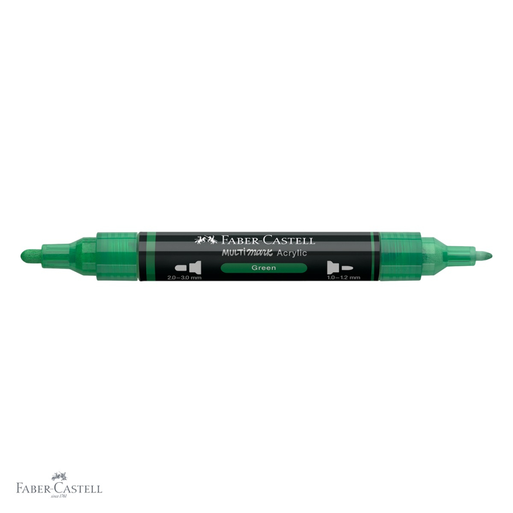 Marker acrilic Faber-Castell Multimark, culoare verde 316, varf dublu, pentru multiple suprafete [4]
