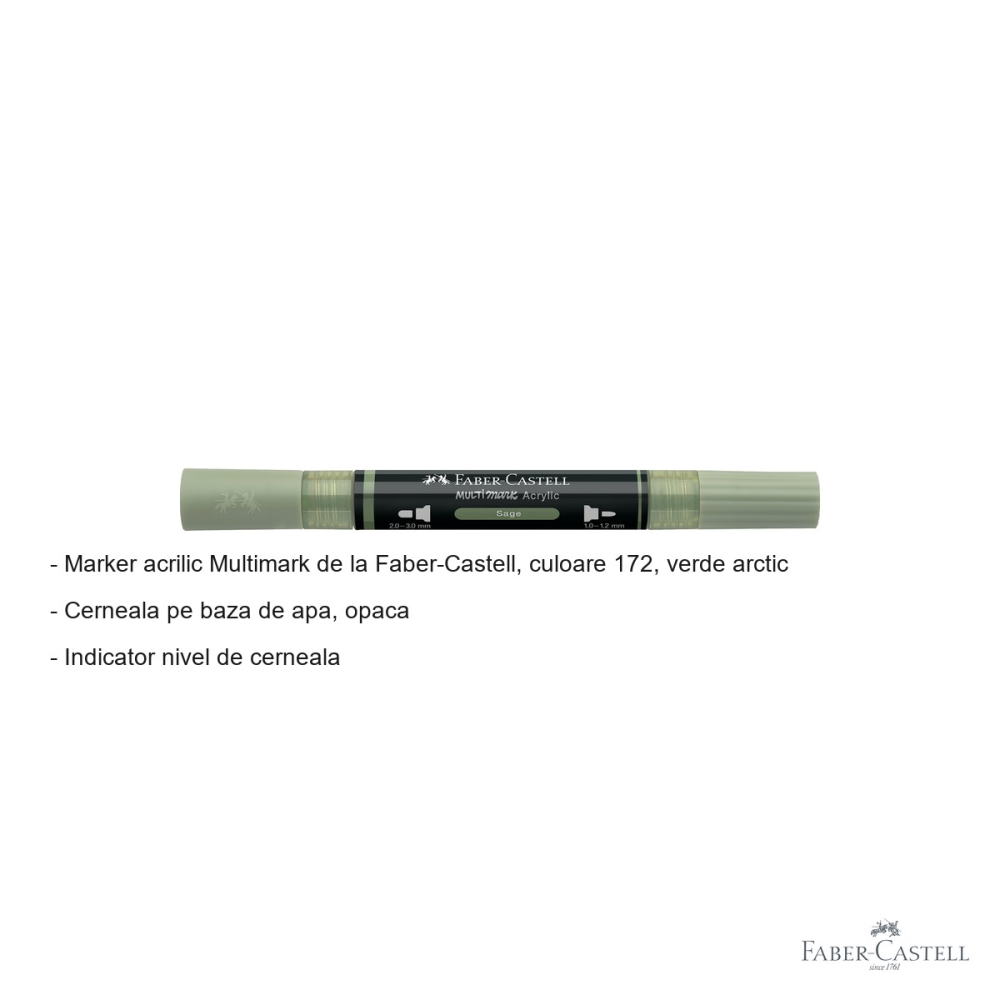 Marker acrilic Faber-Castell Multimark, culoare verde arctic 172, varf dublu, pentru multiple suprafete [2]