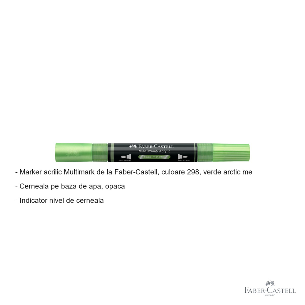 Marker acrilic Faber-Castell Multimark, culoare verde arctic metalizat 298, varf dublu, pentru suprafete multiple [2]