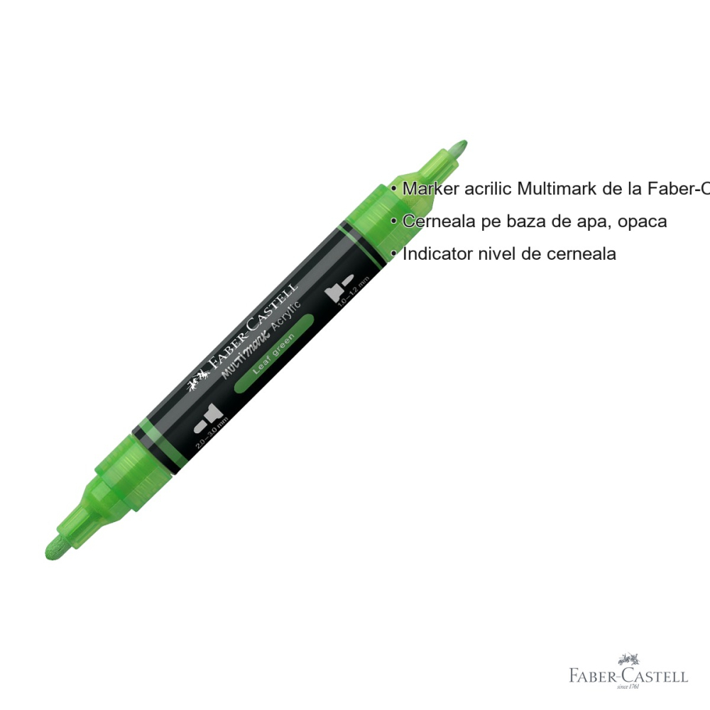 Marker acrilic Faber-Castell Multimark, culoare verde frunza 112, varf dublu, pentru suprafete multiple [3]