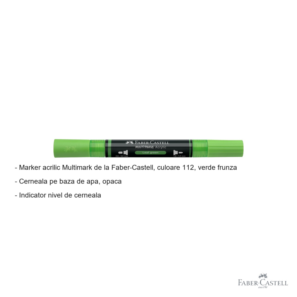 Marker acrilic Faber-Castell Multimark, culoare verde frunza 112, varf dublu, pentru suprafete multiple [2]