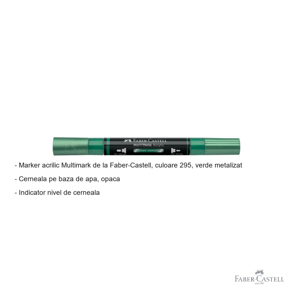 Marker acrilic Faber-Castell Multimark, culoare verde metalizat 295, varf dublu, pentru suprafete multiple [2]