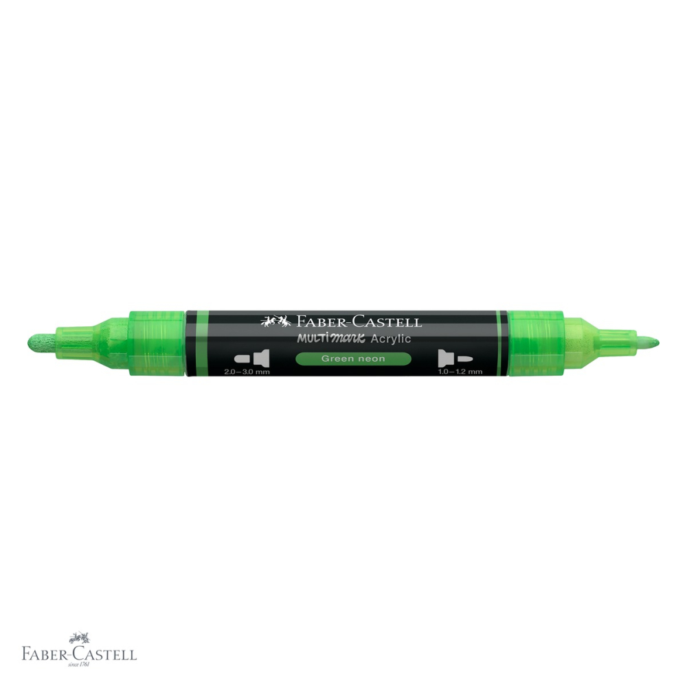 Marker acrilic Faber-Castell Multimark, culoare verde neon 257, varf dublu, pentru suprafete multiple [4]