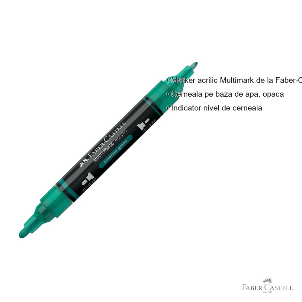 Marker acrilic Faber-Castell Multimark, culoare verde smarald 358, varf dublu, pentru diverse suprafete [3]