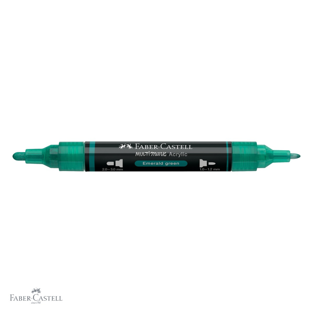 Marker acrilic Faber-Castell Multimark, culoare verde smarald 358, varf dublu, pentru diverse suprafete [4]