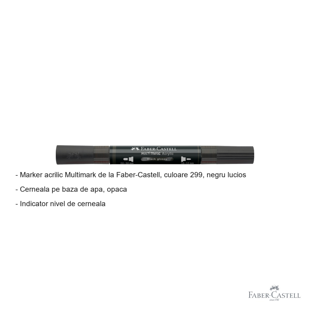Marker acrilic Faber-Castell Multimark, negru lucios, varf dublu, pentru suprafete multiple [2]