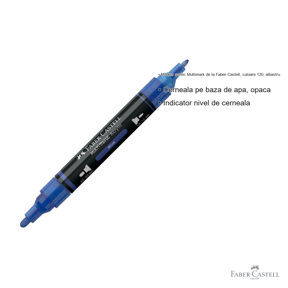 Marker acrilic Faber-Castell Multimark, varf dublu, culoare albastru 120, pentru suprafete multiple [3]