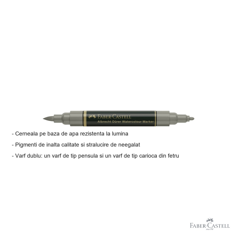 Marker acuarela Faber-Castell Albrecht Durer, gri rece cald IV 273, varf dublu pensula si fetru, pentru schite si pictura [2]