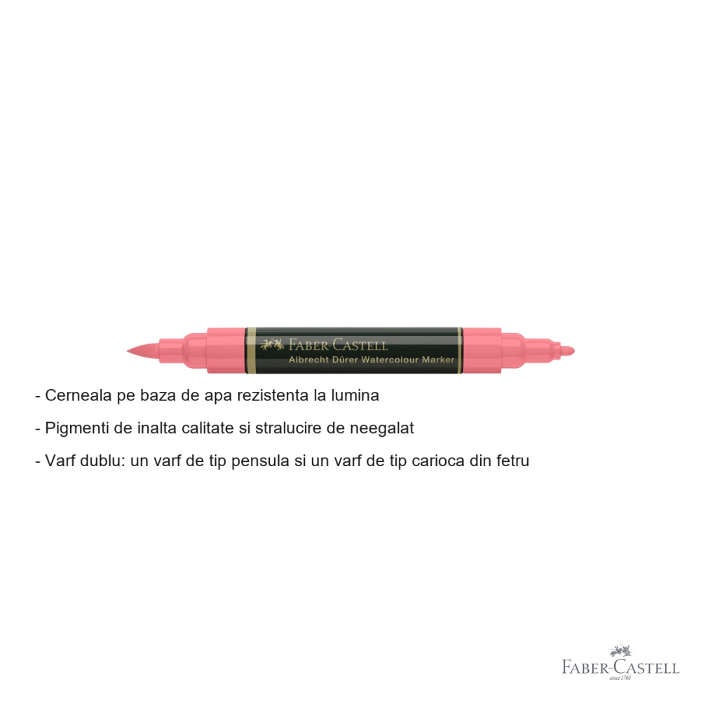 Marker acuarela Faber-Castell Albrecht Durer, rosu aprins 121, varf dublu pensula si carioca, pentru schite si pictura [2]