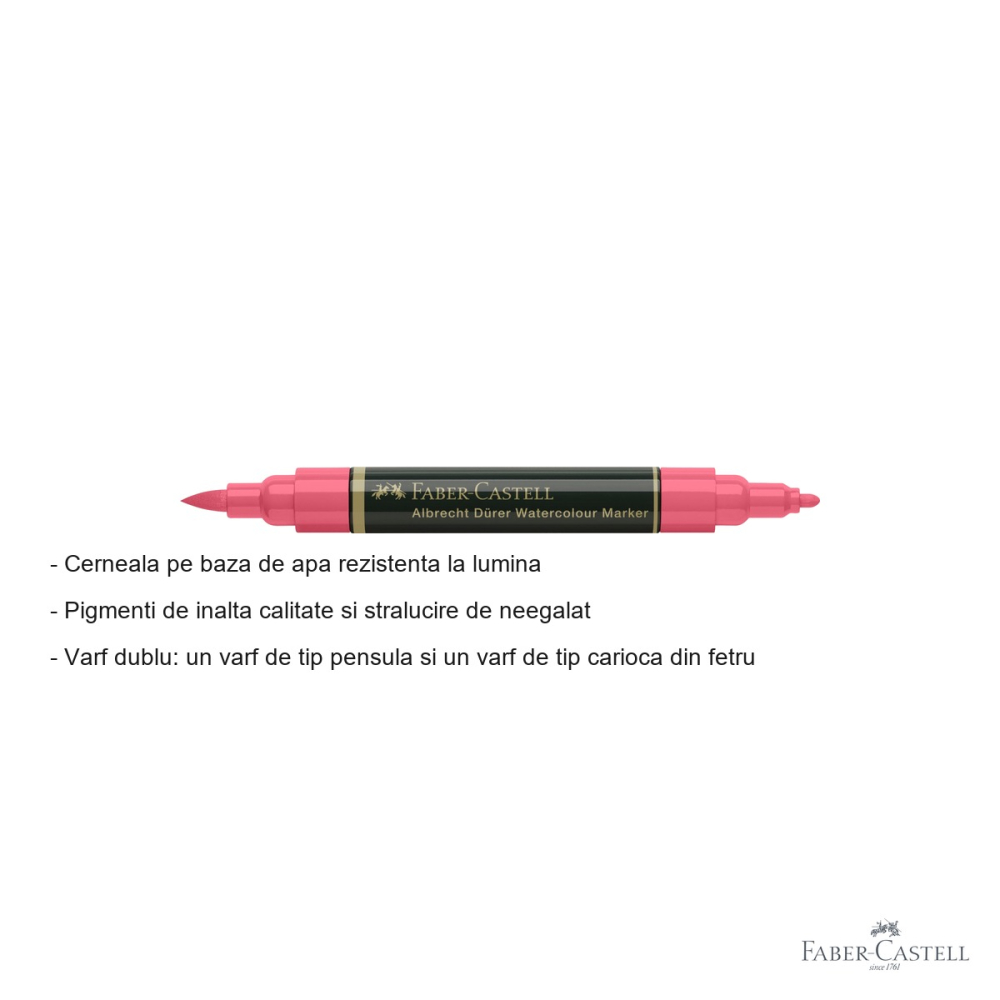 Marker acuarela Faber-Castell Albrecht Durer, rosu scarlet aprins 219, varf dublu pensula si fetru, pentru schite si acuarela [2]