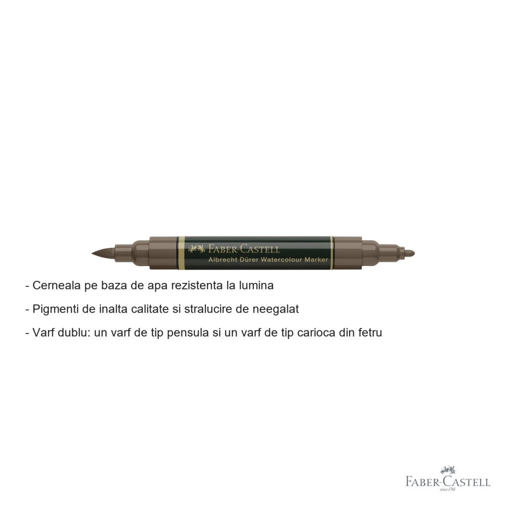 Marker acuarela Faber-Castell Albrecht Durer, sepia inchis 175, varf dublu pensula si fetru, pentru schite si pictura [2]