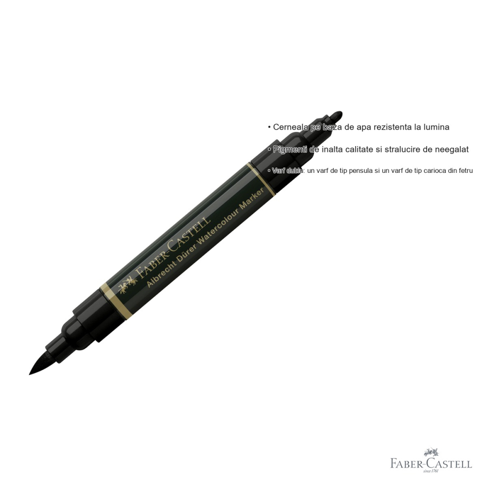 Marker acuarela Faber-Castell Albrecht Durer, varf dublu pensula si carioca, negru 199, pentru schite si pictura [3]