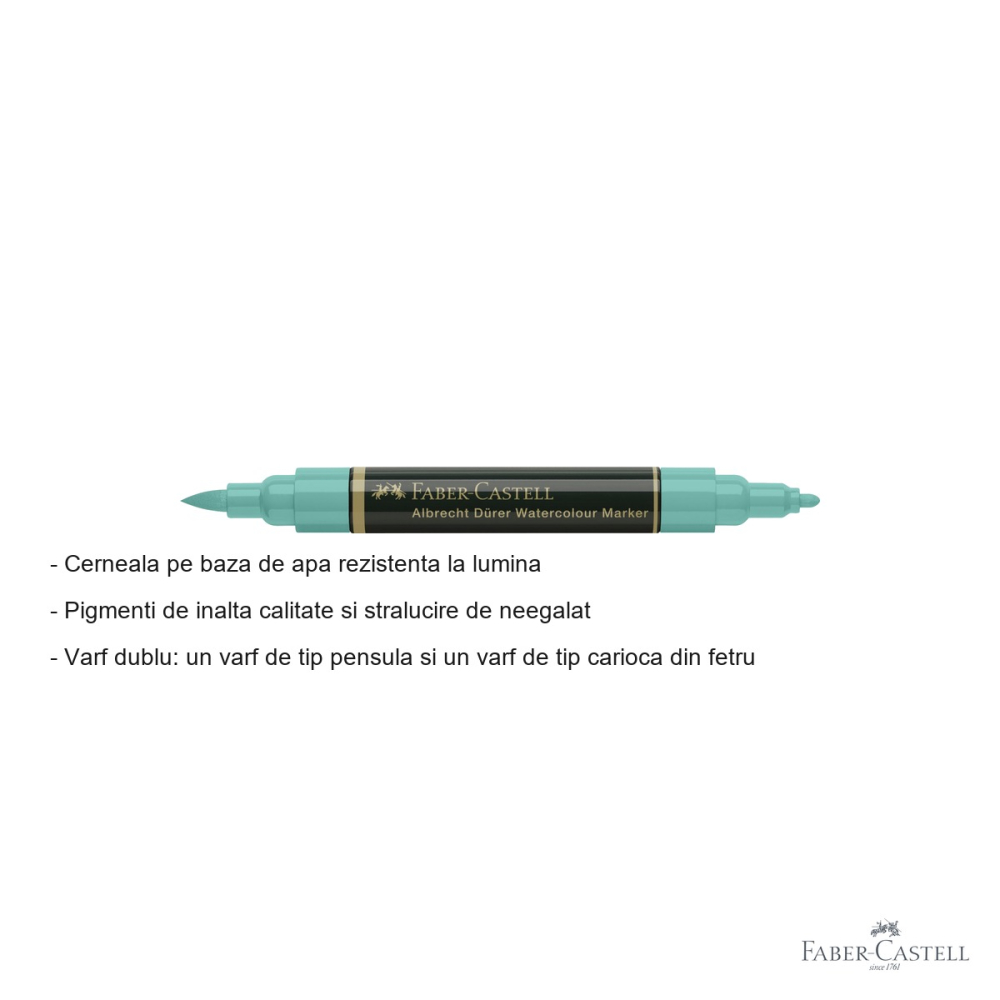 Marker acuarela Faber-Castell Albrecht Durer, varf dublu pensula si carioca, verde cobalt 156, pentru schite si pictura [2]