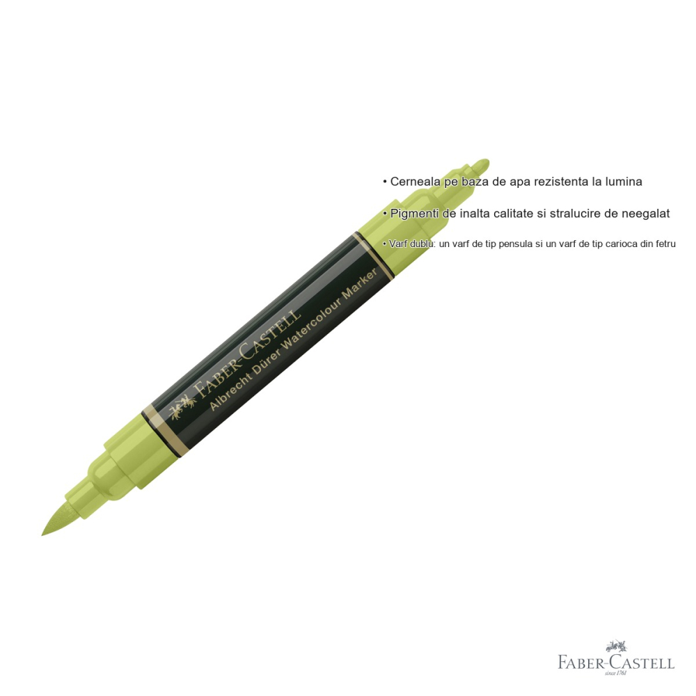 Marker acuarela Faber-Castell Albrecht Durer, varf dublu pensula si carioca, verde de mai 170 [3]