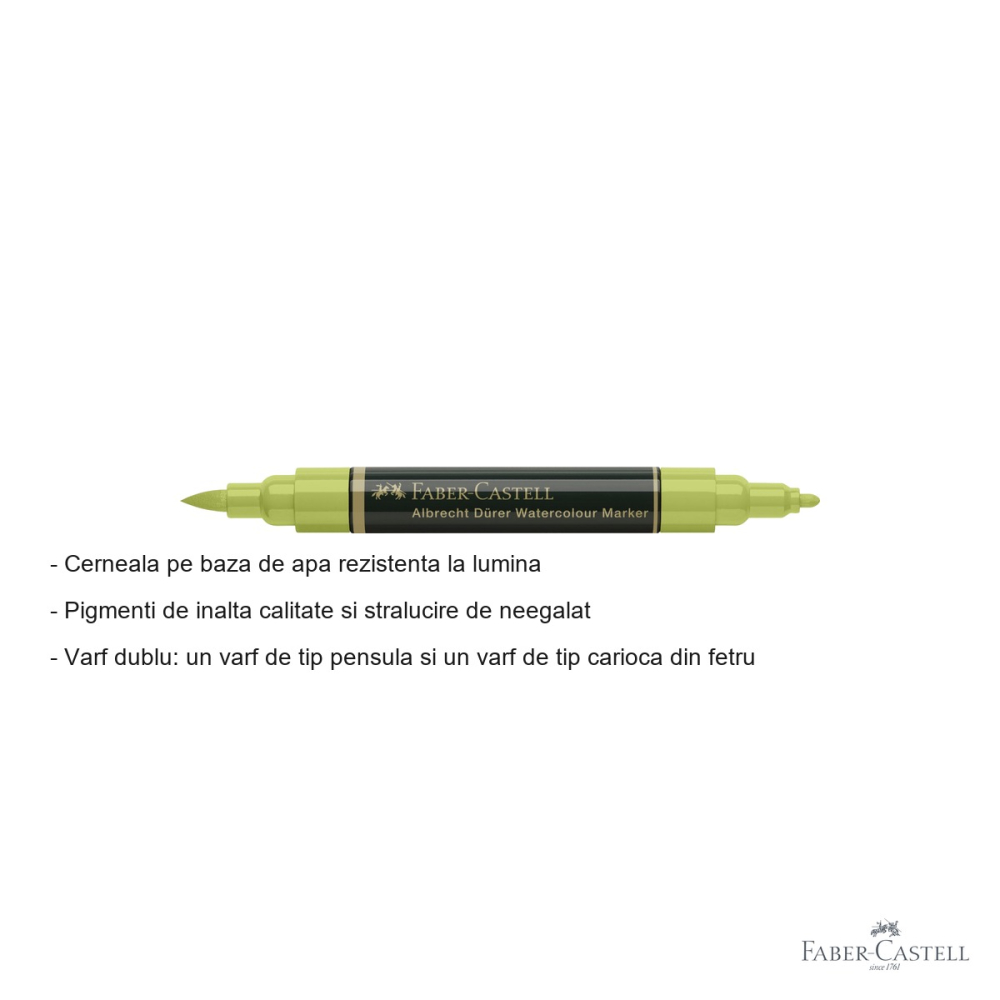Marker acuarela Faber-Castell Albrecht Durer, varf dublu pensula si carioca, verde de mai 170 [2]