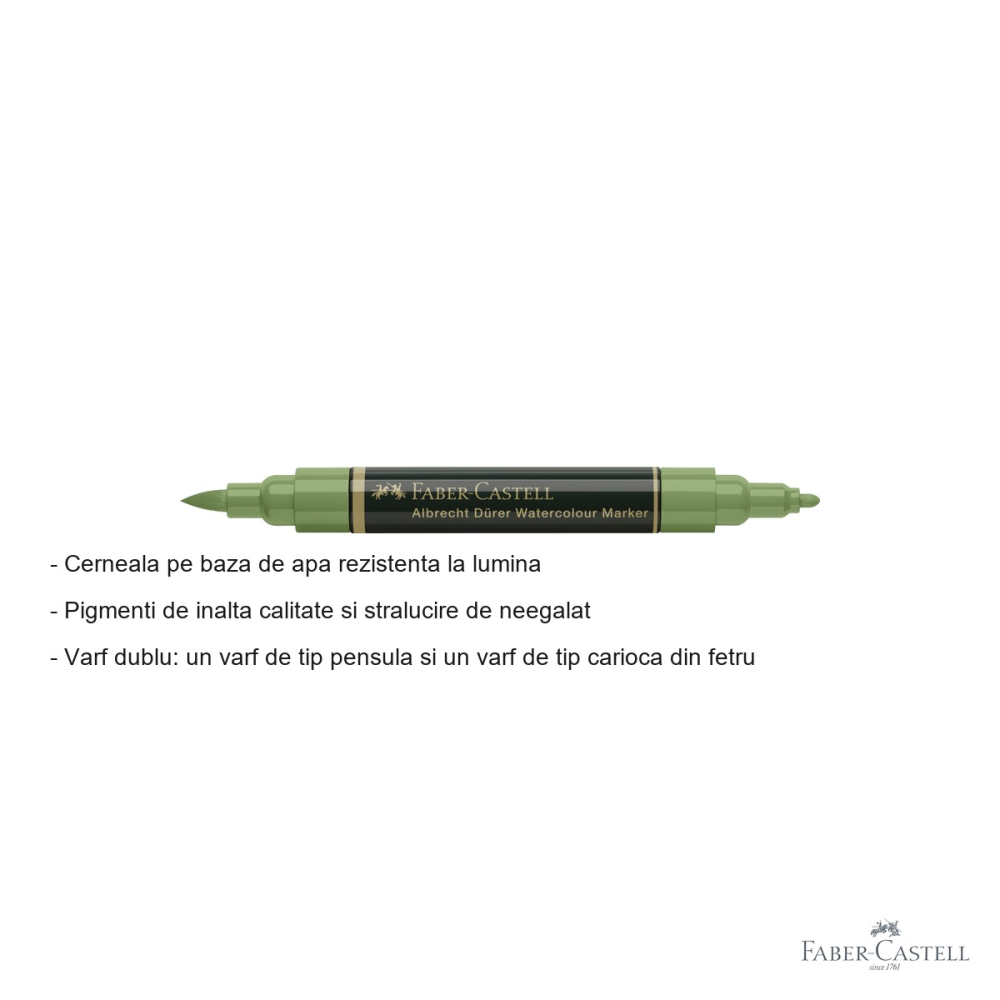 Marker acuarela Faber-Castell Albrecht Durer, verde oliv 167, varf dublu pensula si carioca, pentru schite si pictura [2]