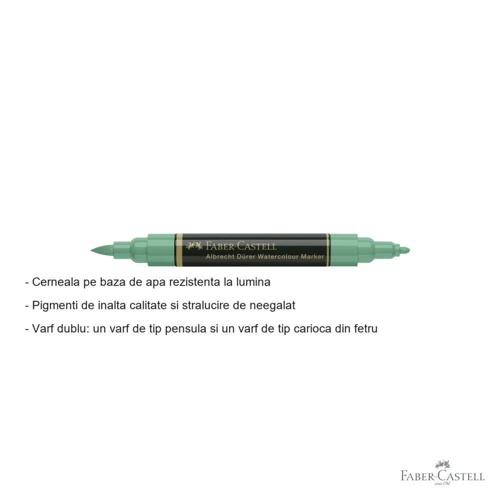 Marker acuarela Faber-Castell Albrecht Durer, verde phtalo 264, varf dublu pensula si fetru, pentru schite si pictura [2]