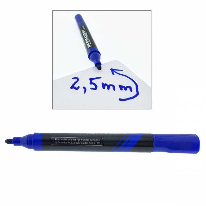 Marker albastru permanent cu varf rotund 2.5mm, rezistent la apa, scriere lina, model Everyday U216, lungime 145 mm, cu capac [3]