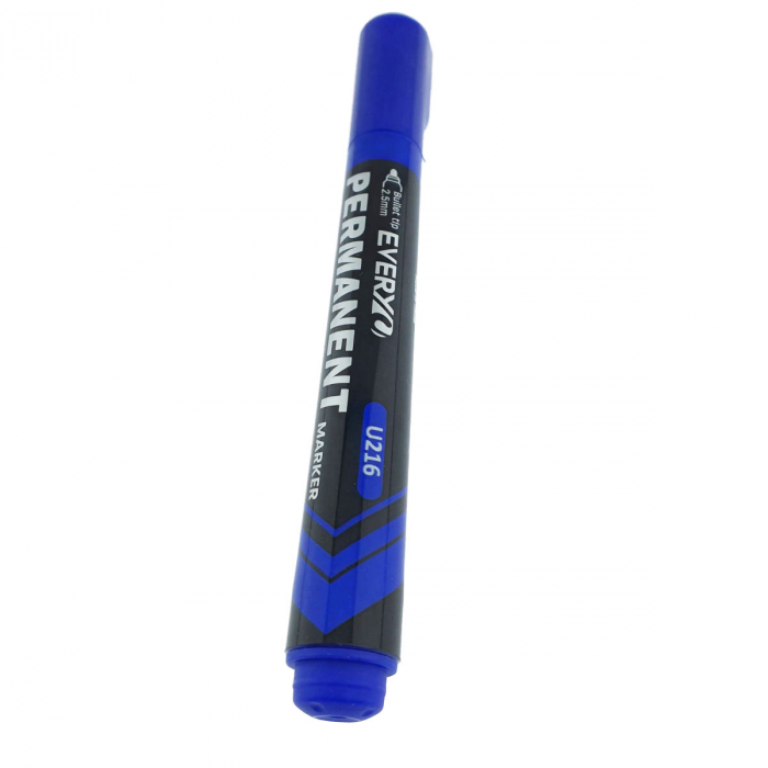 Marker albastru permanent cu varf rotund 2.5mm, rezistent la apa, scriere lina, model Everyday U216, lungime 145 mm, cu capac [5]