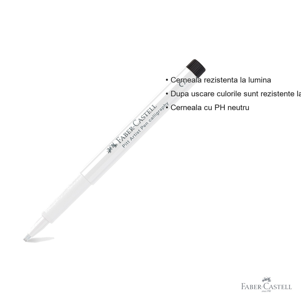 Marker caligrafic Faber-Castell Pitt Artist Pen, varf C 2.5mm, cerneala alba permanenta, pentru arta si ilustratie [3]