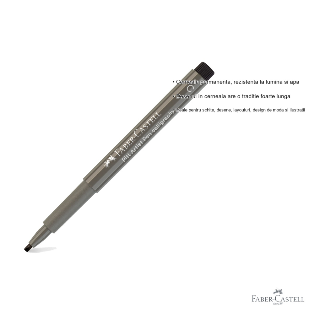 Marker caligrafic Faber-Castell Pitt Artist Pen, varf caligrafic 2.5 mm, cerneala gri cald, pentru artisti si designeri [3]