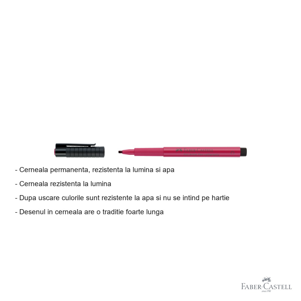 Marker caligrafic Faber-Castell Pitt Artist Pen, varf pensula 2.5 mm, roz carmin, pentru arta si design [2]