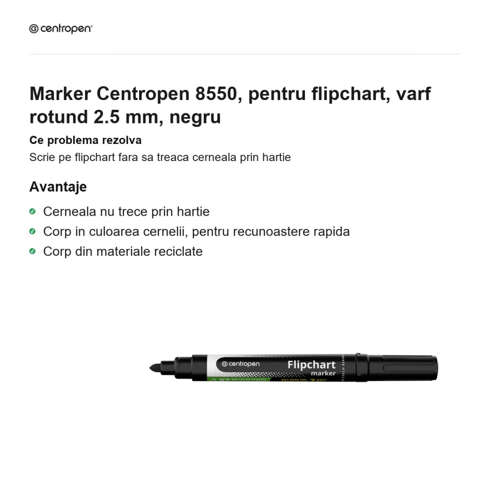 Marker Centropen 8550, pentru flipchart, varf rotund 2.5 mm, negru [2]