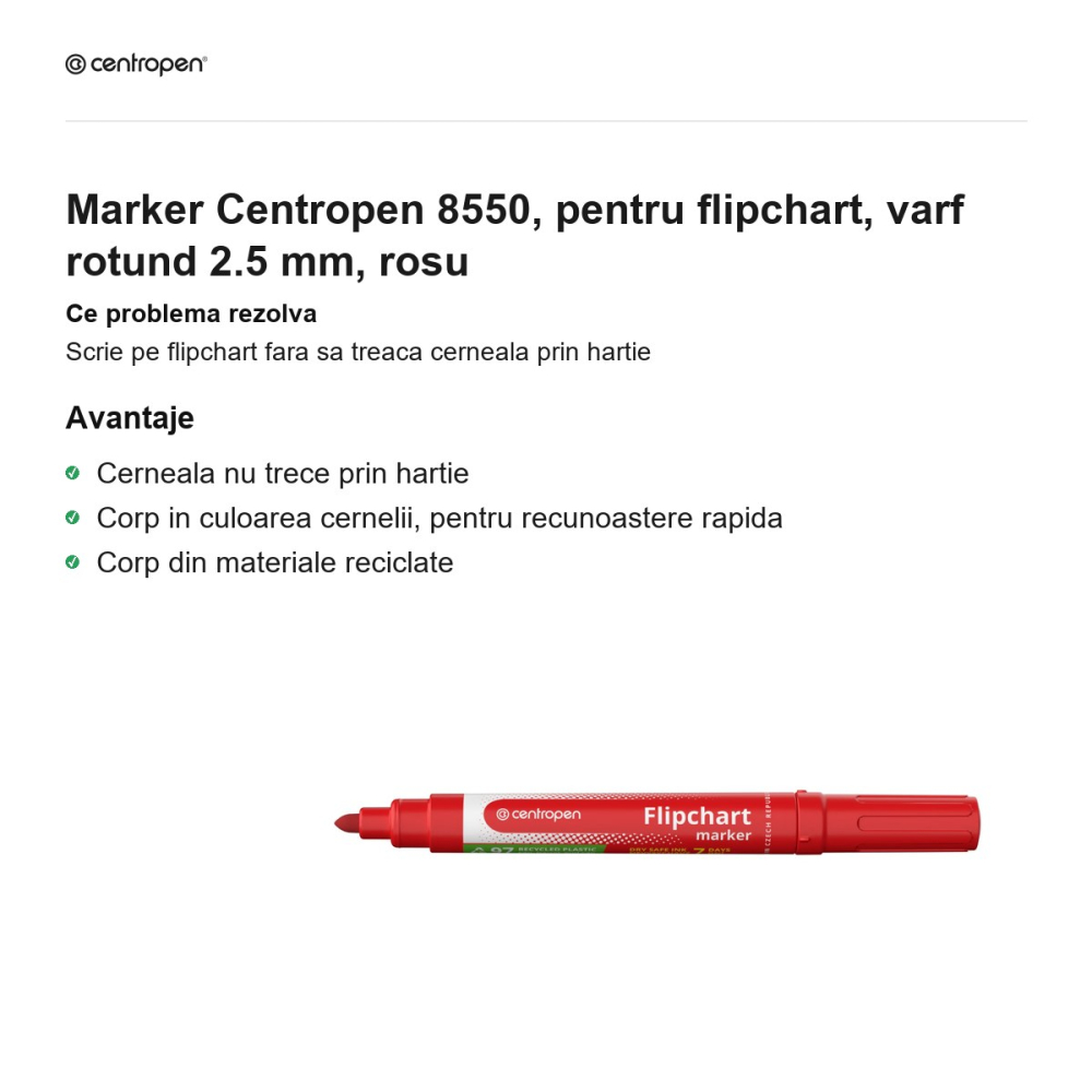Marker Centropen 8550, pentru flipchart, varf rotund 2.5 mm, rosu [2]