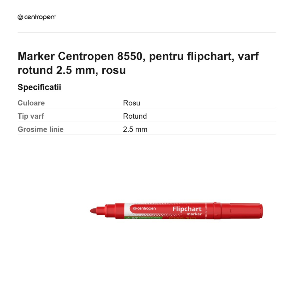 Marker Centropen 8550, pentru flipchart, varf rotund 2.5 mm, rosu [3]
