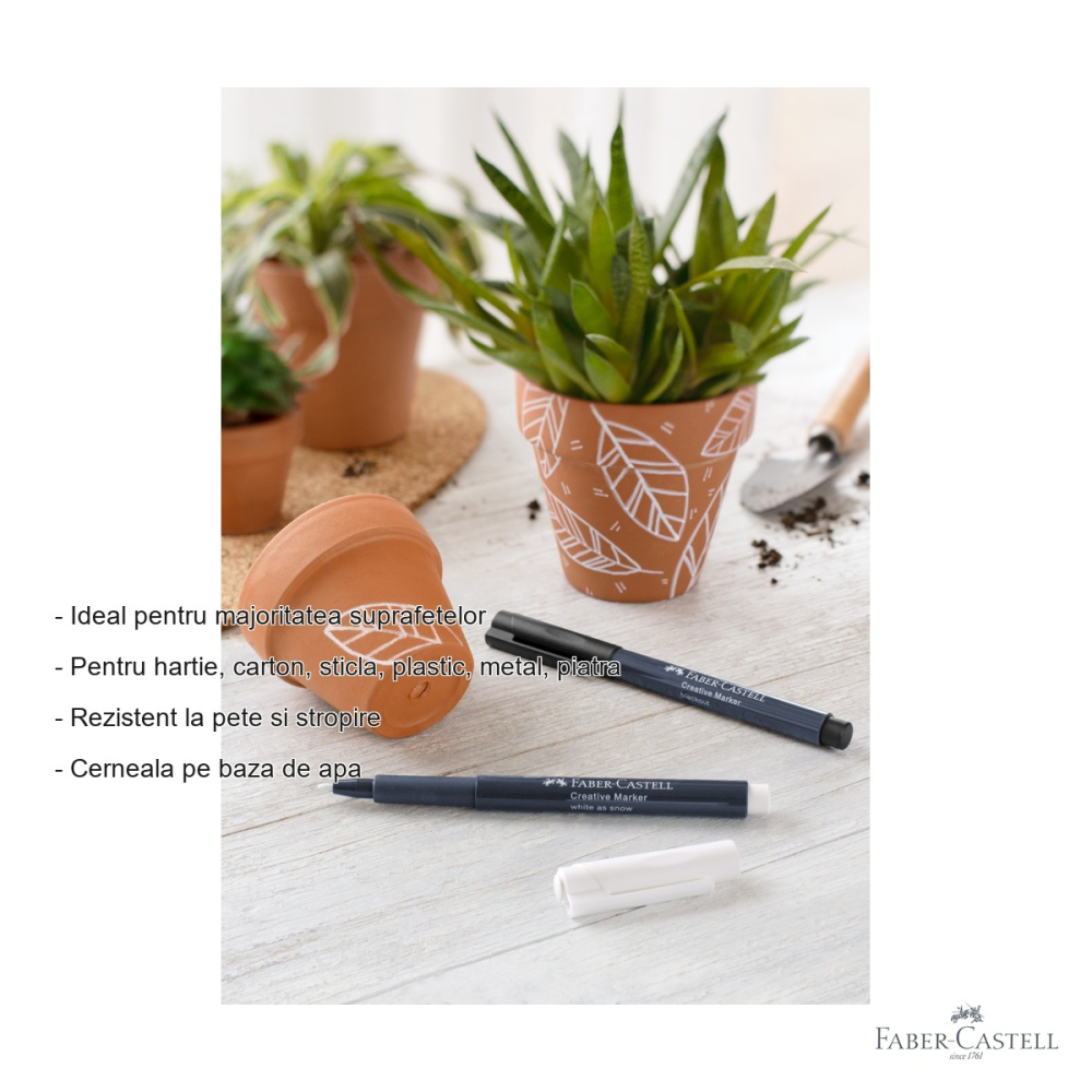 Marker creativ alb Faber-Castell, varf 1.5 mm, pentru hartie, sticla, plastic si metal [2]