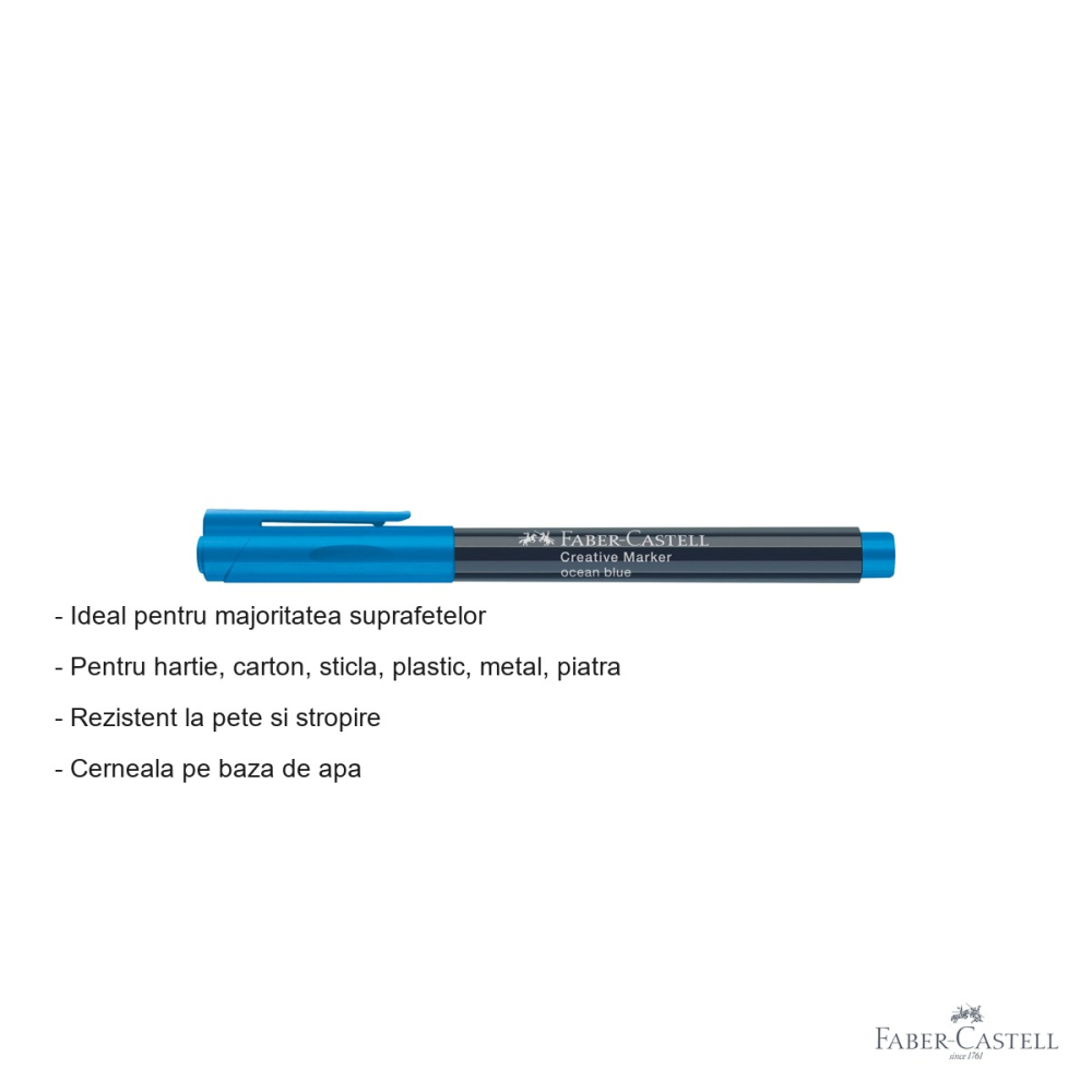 Marker creativ Faber-Castell albastru ocean, varf 1.5 mm, pentru hartie, sticla, plastic si metal [2]