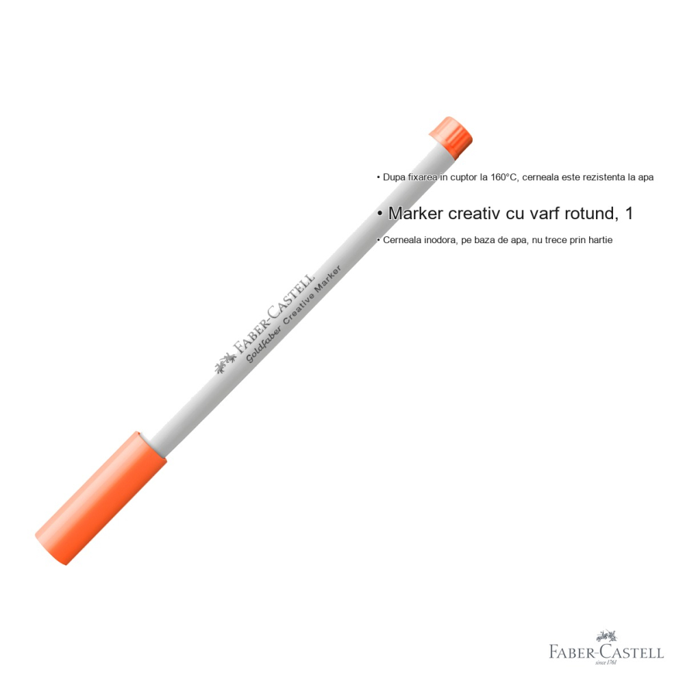 Marker creativ Faber-Castell Goldfaber portocaliu 513, varf rotund 1.5 mm, pentru hartie, sticla, metal si plastic [3]